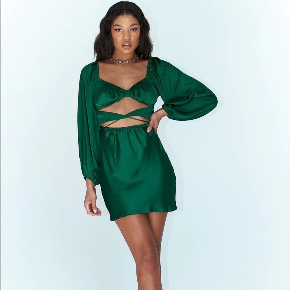 Princess Polly Emerald Green Long Sleeve Cutout Mini Dress